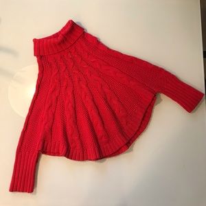 Girls Red Cable Knit Poncho/Capelet Sweater